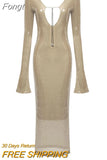Autumn 2023 New Women's Sexy Deep V Long Sleeve Backless Sequins Tight Long Dress Elegant Evening Dress