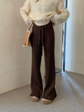 Flared Pants for Women Casual Fashion Thickened Warm White Pants Cashmere Solid Loose Autumn/Winter New Woman