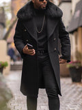 Fongt Men's Casual Large Wool Collar This Coat Solid Color Double Buckle Men's Coat To Keep Warm