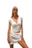 Summer Women's Solid Color V-Neck Sleeveless Vest Sexy Back Top Skirt Two-Piece Set-Outfit