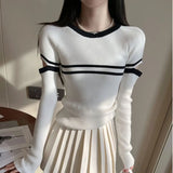 Fongt Round-Necked Long-Sleeved Knitted Shirt Women Autumn 2024 New Slimming