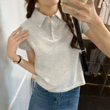 Hot Girls Polo Collar Solid Color Short-Sleeved T-Shirt Women's Summer New Design Style Basic Style