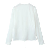 Bowknot Silk Satin Long-Sleeved Shirt In Spring-Outfit