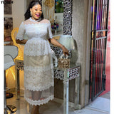 High Quality Elegant African Women Clothing Plus Size 3XL Evening Tunic Party Dress Formal Lace Mesh Dress Long Vestido De