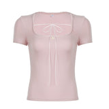 2024, The New Summer Product, Honey Spice Girl, U-Collar, Bow Tie, Sexual Tie, Knitted Bottom Shirt.-Outfit