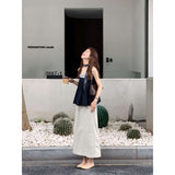 Fongt Sense Of The Color Stripe Splicing Sleeveless Sling Vest A Set Of Top Women Loose Thin A Word Half-Body Skirt Suit