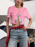 Fongt Summer New Set Diamond Sequin Bow Design Sense Short-Sleeved T-Shirt Women's Niche Design Sense Short Jacket-Outfit