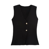 Fongt Women's ZA New Multi-Color Button Knitted Vest Vest Half-Skirt Set