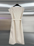 Fongt 2025 New Dress Gentle Style Elegant Sweet Sleeveless Solid Color Belt Mid-Long Dress