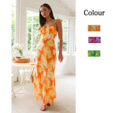 Fongt Wind 24 Years Fresh And Sweet Summer Floral Print Open Back Middle Long Dress 88242-Outfit