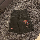 Y2k Denim Shorts Street Hip-Hop Retro Graphics Black Loose Gothic Men-Outfit