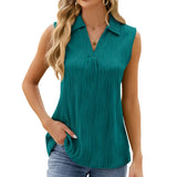 2024 New Lapel Sleeveless Solid Color Casual Vest T-Shirt-Outfit
