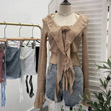 Real Shooting Pure Lust Style Set Hanging Neck Lace Hollow Sling Sling Vest + Short Lotus Leaf Side Shirt