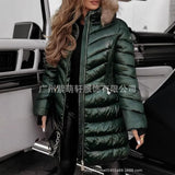 Fongt Thick Hooded Cotton Clothes Women's Long-Haired Collar Fashion Cotton Jacket Winter Cotton Clothes Women