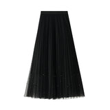 Fongt Industry Nail Pearl Dress Women's Half-Dress Dress 2025 Spring And Autumn Mid-Autumn Long Dress Net Yarn Dress 100Folded Dress 8581