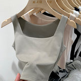 Sling Vest Women's Suit With Cover, Breast Wide Shoulder Straps, Sleeveless T-Shirt, Square Collar, Bottom Top, Summer