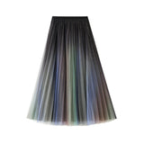 Fongt New High-Rise Display Thin Double-Layer Mesh Yarn Gradually Changing Color Bright Color Long Skirt 2025 Spring And Summer Women 0859