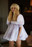 Printed Square Collar Lantern Short High Waist Sleeve Women's Backless Puffy