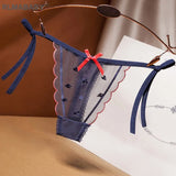 Transparent Embroidery Mesh Thong Bandage Bow Strap Women Fashion Underwear Panties Briefs Hot Gilr Love G-String