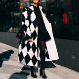 2023 Winter Women's Windbreaker Long Sleeve Long Button Lapel Coat Woolen Coat Casual Plaid Letter Printing Commuting Warmth-Outfit
