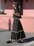 Fongt Summer New Women's Comfortable Casual Shirt Collar Lace Long Skirt Suit 88133-Outfit