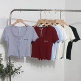 Relaxing Wood Ear Embroidery Short Small Cardigan Bottom Shirt T-Shirt T-Shirt Umbilly T-Shirt
