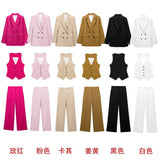 New Women's Double-Breasted Suit Jacket Straight Trousers 8194394 8003394-Outfit