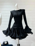 Frill Buttoned Long Sleeve Midi Dress-Outfit
