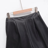 Fongt 2025 New PU Leather High Waist A-Line Leather Skirt Pants-Outfit