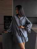 Fongt Summer Women's Long-Sleeved Tops Lotus Side Shorts Casual Fashion Suit Woman