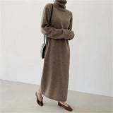 New 2021 Autumn Winter Women Sweater Dresses Turtleneck Pure Warm Knitting Oversized Elegant Lady Long Dresses