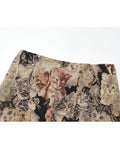 Autumn Women Short Skirts Chic Cat Fashion Printing Mini A-Line Dress Korean Loose High Waist Zipper Denim Vintage
