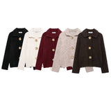Fongt Explosive Women's Artificial Fur Belt Flower Button Knitted Cardigan