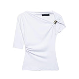 Fongt Women's ZA Explosion New Multi-Color Oblique Shoulder Design Side Top