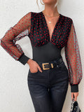 Fongt V-Neck Stylish Heart-Shaped Net纱 Sexy