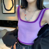 Machine Retro Splicing Plush Top Solid Color Short Slim Knitting Bottom Vest Summer Thin External Wear