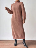 Fongt Women's Sweater Skirt Fashion Jacket High-Necked Long-Sleeved Knitted Skirt Solid-Colored Inside Skirt