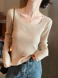 Sweater 2023 Early Autumn New Women's Autumn Coat With Square Collar Bottomed Sweater And Short Slim Sweater-Outfit