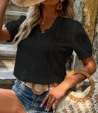 Fongt Summer New Solid-Color Short-Sleeved Hollow