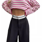 Fongt 2025 New Solid Fashion Thin Leisure Trousers Small Design Tug Suit Pants