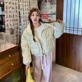 Female Winter 2024 New Korean College Wind And Thick Long Sleeve Cotton-Padded Coat Flower Cotton-Padded Jacket-Outfit
