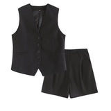 Fongt Summer Leisure Vest Set Linen-Blend Loose Vest + Shorts Set Women K27788