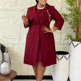 Fongt Women's Elegant Elastic Body Solid Suit Jacket Sling Skirt Two Sets Of African Fashion Suit