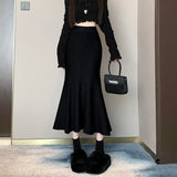 Half Skirt Women's Spring And Autumn Korean Version Solid Color Slim Long Skirt Shows Skinny Buttocks Fishtail Skirt With Long Winter Style-Outfit