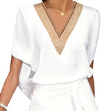 Fongt Summer Fashion Mature Women's Lace Lace V Collar Tie With Slit Casual