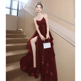 Hanging Toasting Bride High Feeling Light Luxury Small High-End Wedding Dinner Wine Red Engagement Evening Dress Dress
