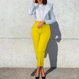 Fongt Women's Clothing Large-Size Fashion Temperament Casual Thin High-Waisted Trousers Solid African Professional Pants