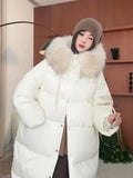 Advanced Sense Raccoon Big Hair Collar Down Jacket Female Long Style 2024 Winter Fashion Over The Knee Large Version Of Loose Cover Meat Coat-Outfit