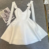 Patchwork Diamonds Sling Dress For Women Round Neck Sleeveless High Waist Solid Mini Dresses Female Clothing
