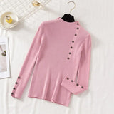 Casual Front Button Slim Knitted Sweater Long Sleeve Stand Collar Solid High Street Pullover 2021 Winter New Fashion